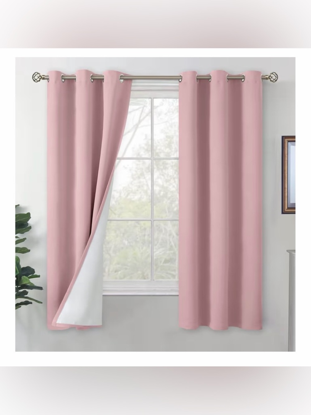 2 Panels 42Wx63L Pink Blackout Grommet Curtains